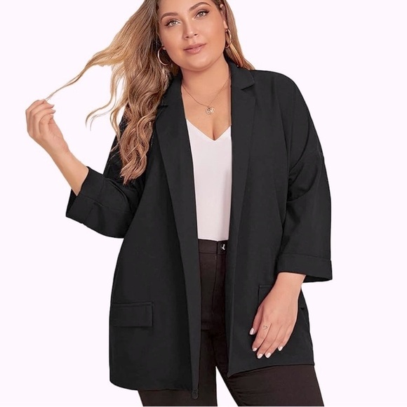 AK COLLECTION (ANNE KLEIN) Blazer Oversized Plus Size 3X Black Single ButtonNWT - Picture 1 of 15